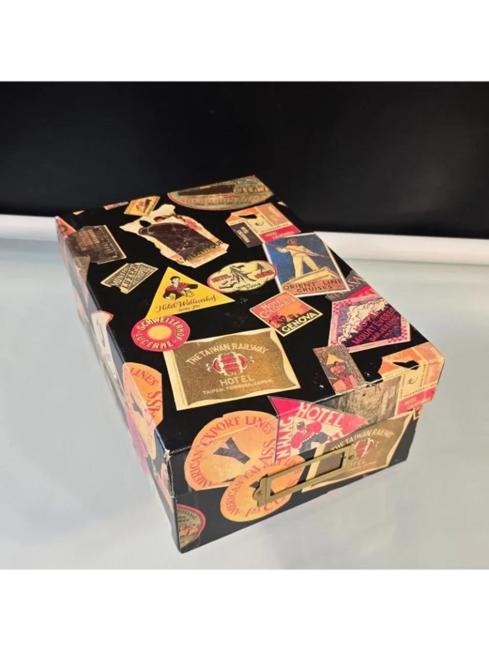 Decorative Storage Box Vintage Collage Of Luggage Labels  #2